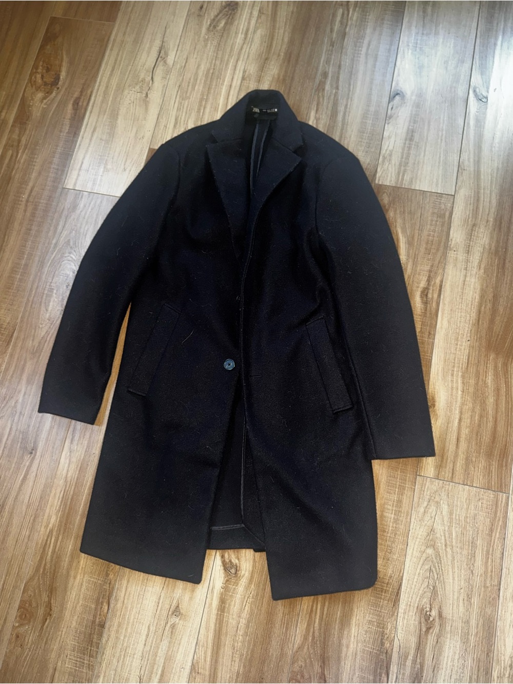 Black Wool Overcoat - Classic Single-Breasted Coat